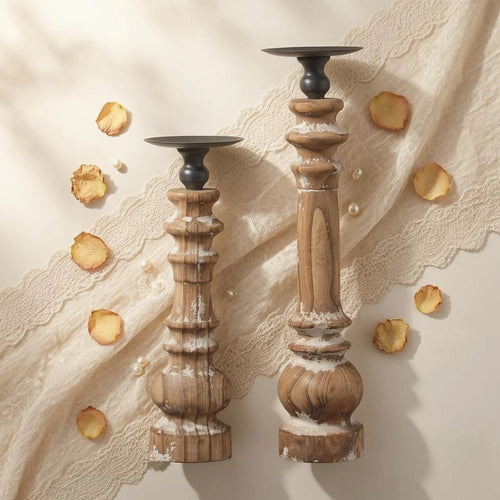 Rustic Wood Pillar Candle Stand