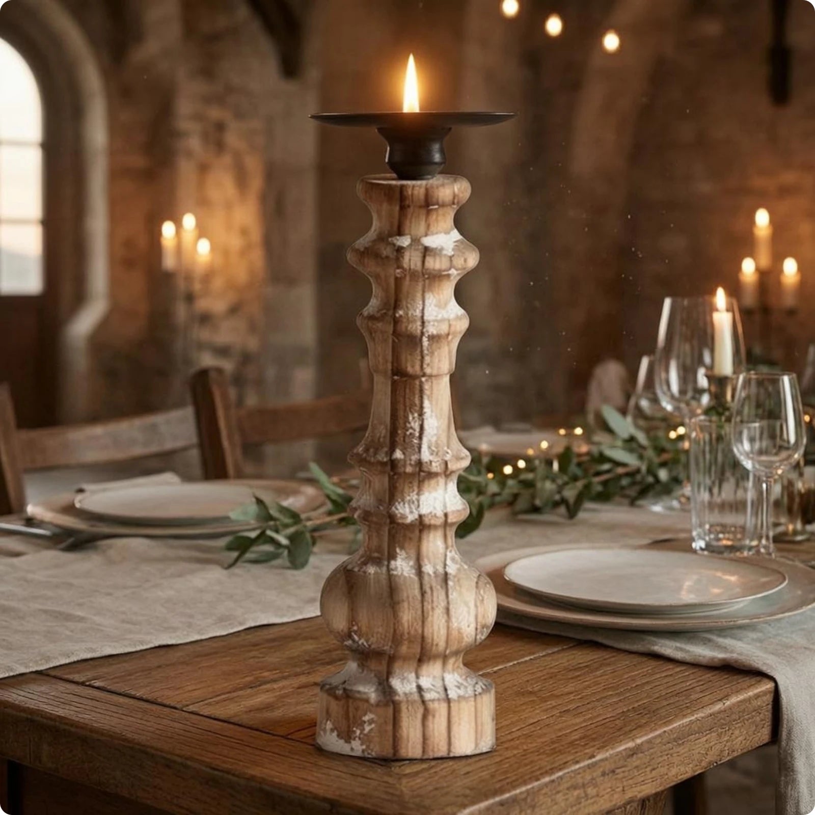 Rustic Wood Pillar Candle Stand