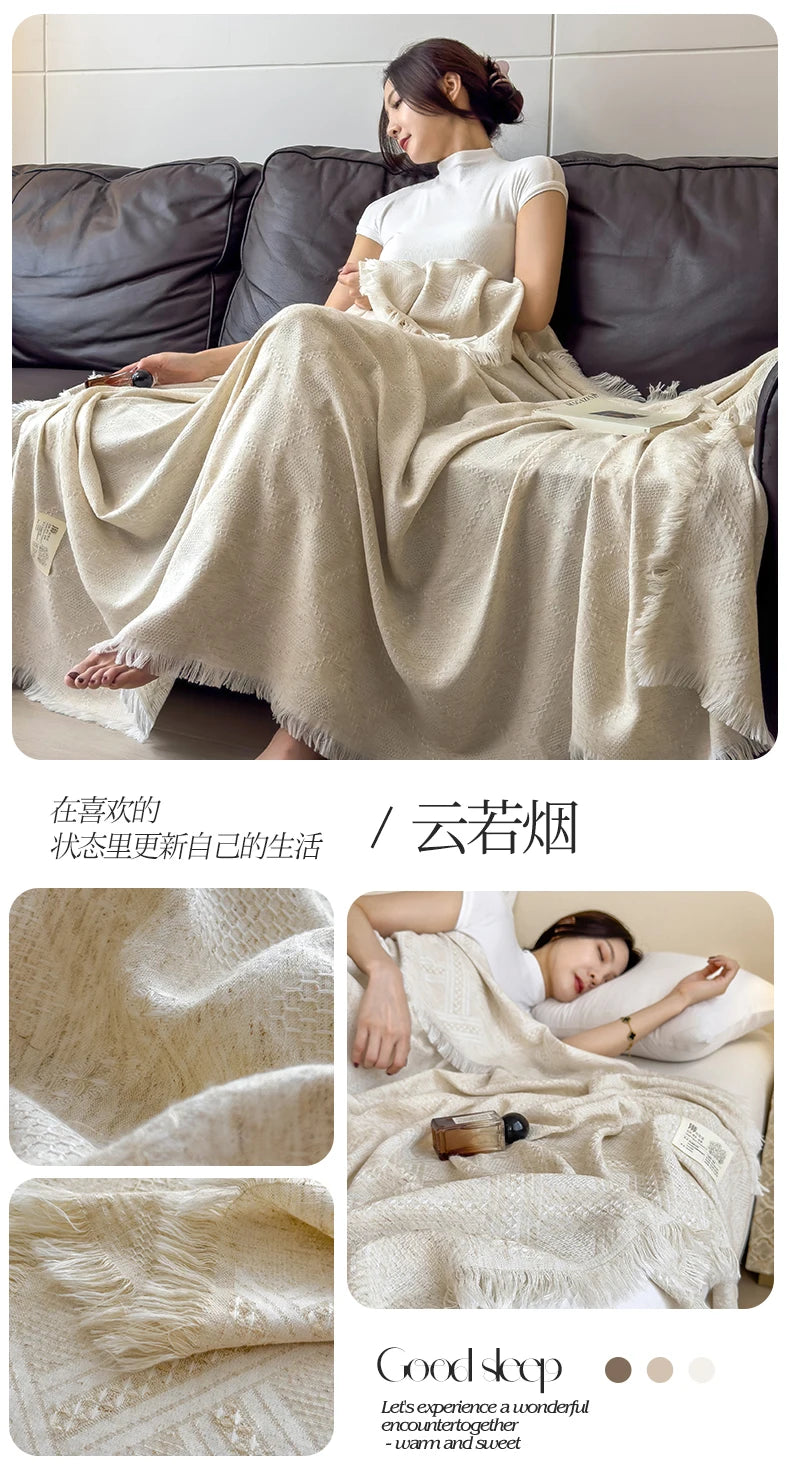 Jacquard Linen Throw Blanket