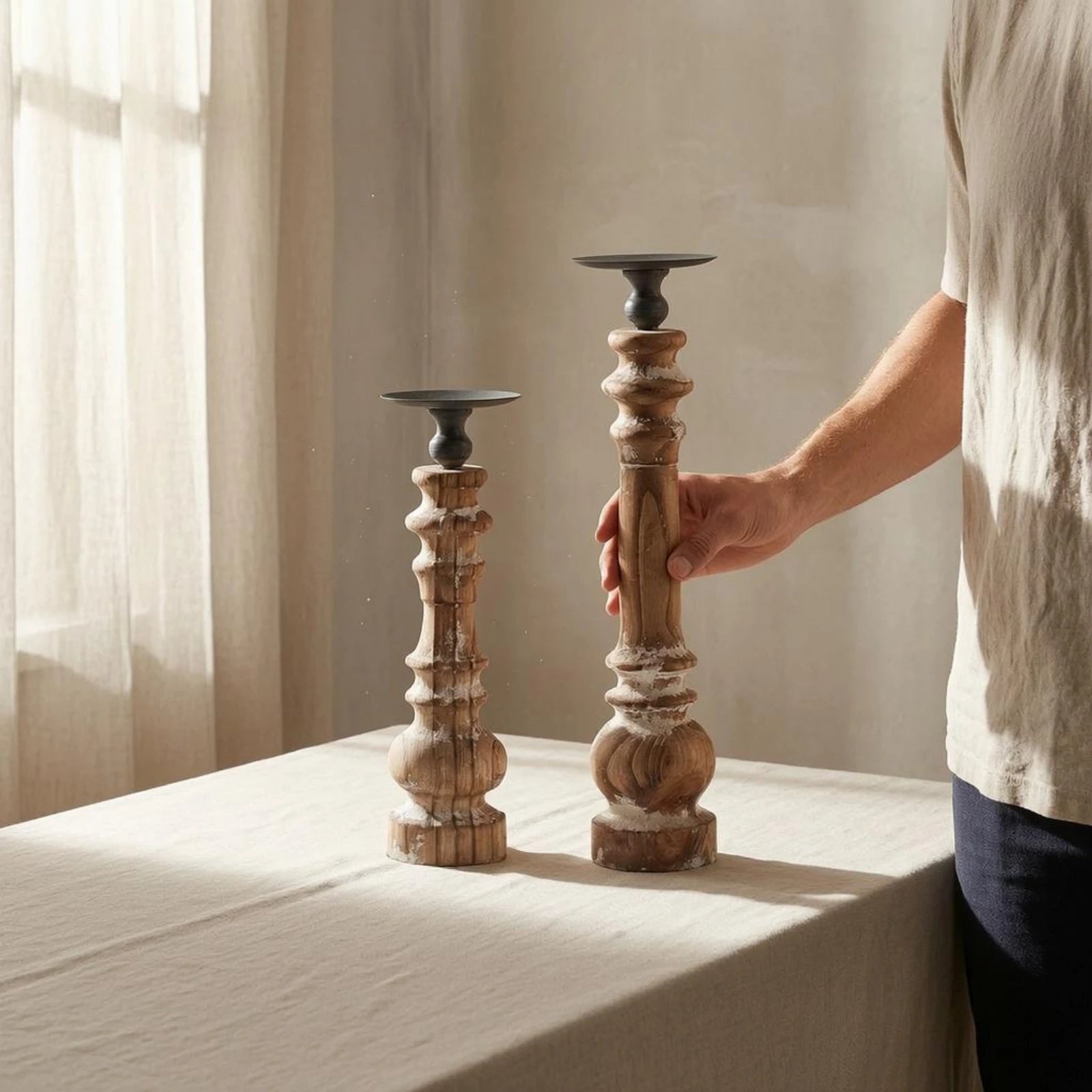 Rustic Wood Pillar Candle Stand
