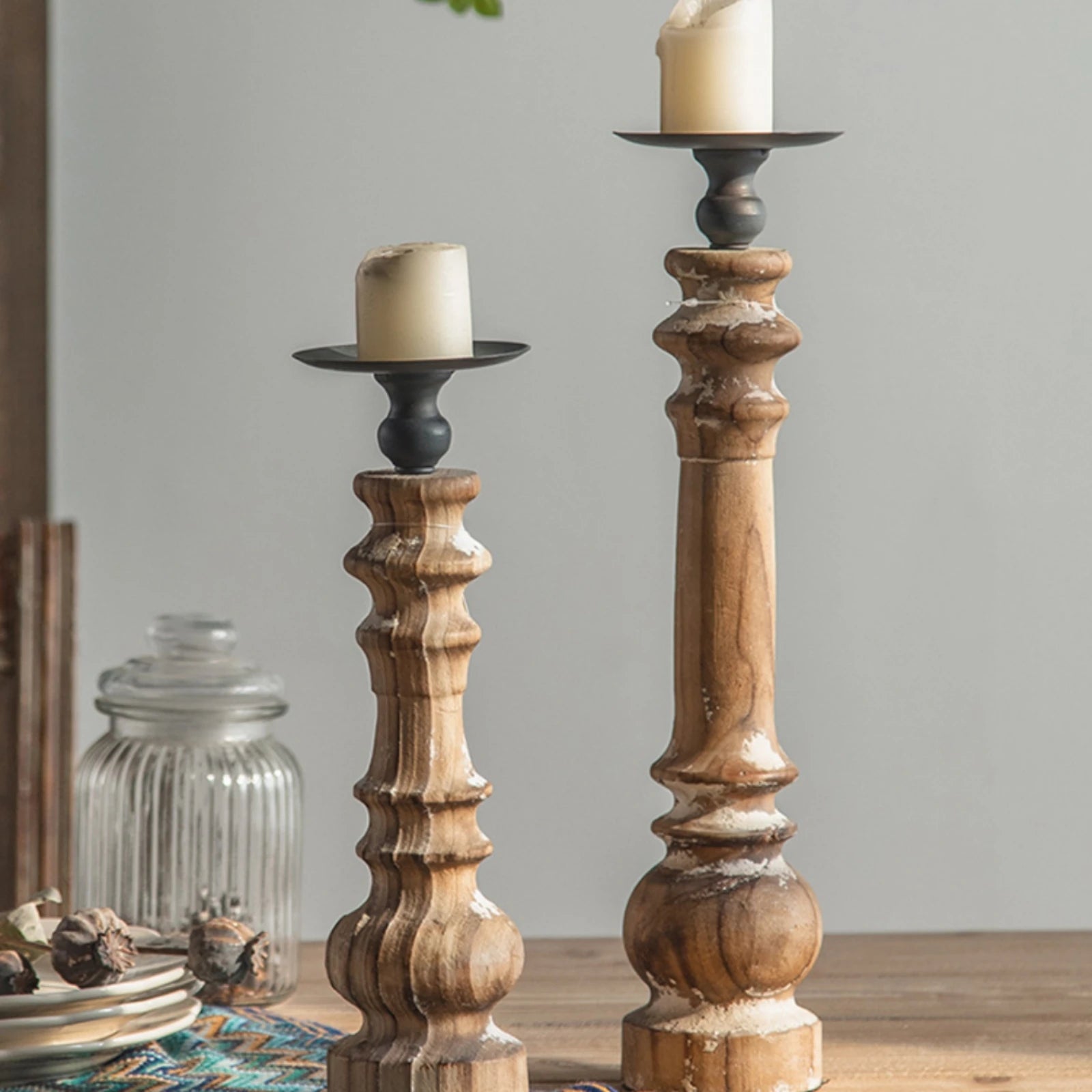 Rustic Wood Pillar Candle Stand