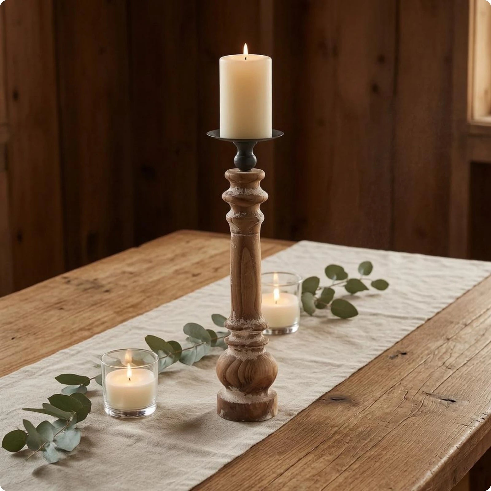 Rustic Wood Pillar Candle Stand