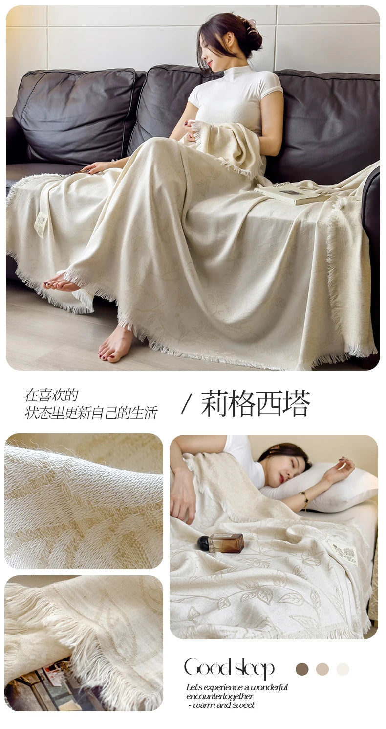 Jacquard Linen Throw Blanket