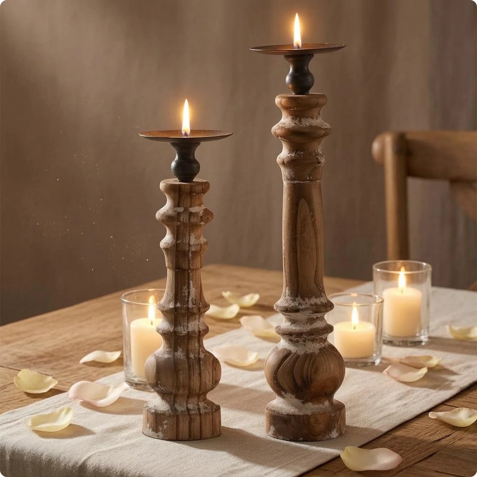 Rustic Wood Pillar Candle Stand