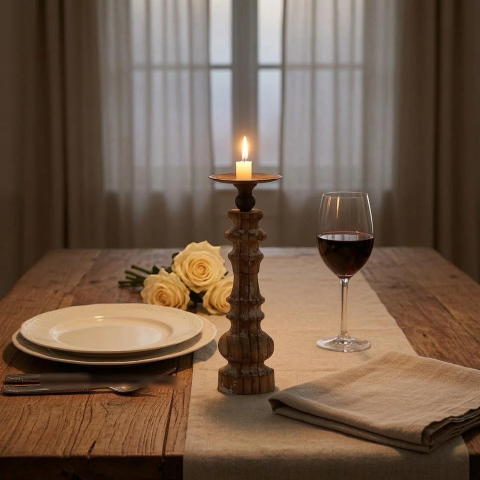 Rustic Wood Pillar Candle Stand